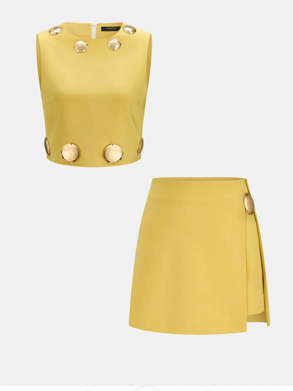 Commense Metal Detail Sleeveless Crop Top & Mini Skirt Set in Blue Size XS NWT - Picture 2 of 7